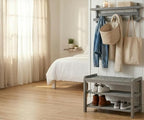 27-Inch Wooden Shoe Bench for Entryway, 3-Tier Storage Organizer, Rustic Shoe Rack Bench for Narrow Spaces, Brush Grey