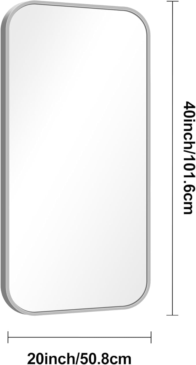 BONEWEI Silver Bathroom Mirror,24x40 inch Wall Mirror for Bathroom Wall Mounted,Rectangle Mirror for Bathroom Over Sink,Modern Frame Round Corner for Living Room,Bedroom Entryway,Horizontal/Vertical