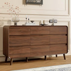 Nasonet 9 Drawer Dresser for Bedroom, 55'' Wide Mid Century Modern Wood Chest of Drawers, Large Storage Drawer Dresser TV Stand, Walnut