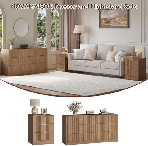 9 Drawer Dresser & 3-Drawer Nightstand Set 3-Piece, Natural Wood丨63 Long Dresser Set Night Stand Set of 2 with Metal Handle, Modern Wood Chest of Drawers Storage Dressers Set for Bedroom