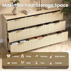 MALOL Fluted 9 Drawer Dresser for Bedroom, 59" Wide Wood Chest of Drawers with Metal Handle, Long Dresser Storage Organizer TV Stand for Closet, Living Room, Hallway, Natural Wood