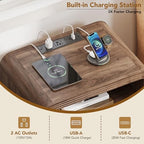 Decofy Fluted 2-Drawer Nightstand with Charging Station, Walnut