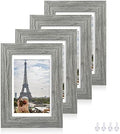 Hongkee 5x7 Picture Frame Set of 4, Made of Real Glass and Grey Wooden Frame, 5 by 7 Photo for Wall or Tabletop - Display Picture 4x6 with Mat or 5x7 Without Mat