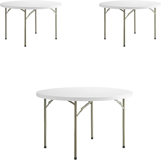 PRO&Family Commercial Round Folding Table, White Top, Powder-Coated Steel Frame, High-Impact Polyethylene Construction, Perfect for Wedding, Party, Shool, Church. (3, 48")
