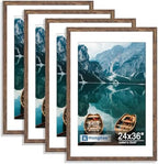Hongkee 24x36 Poster Frame Set of 4, 24 x 36 Rustic Brown Wood (Mat 20x30)