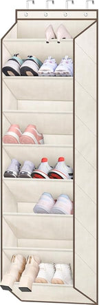 SLEEPING LAMB Over The Door Shoe Organizer for Closet with Large Deep Pockets, Narrow Shoe Rack for Door Hanging Boots Storage, Beige