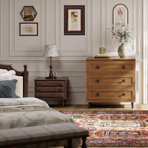 FENSULN Modern Drawer Dresser for Bedroom with 3 Drawers,Chest of Drawers with Organizer Storage for Bed Room,Livingroom Hallway Oak