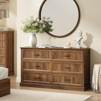 Farmhouse 6 Drawer Dresser for Bedroom, 55" Walnut Dresser with TV Stand