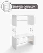 2-Tier Stackable White Shoe Rack, Wooden 2-Shelf Shoe Organizer Freestanding Shoe Storage Stand for 6-9 Pairs, Perfect for Closet, Entryway, Office Use - Modern White