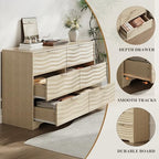 MALOL 6 Drawer Dresser for Bedroom,55" Wide Large Wooden Storage Organizer Chest of Drawers,Modern Wooden Closet Storage Chest/TV Stand with Metal Handles,for Living Room,Hallway,Entryway,NaturalWood