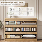 Jocoevol 6 Drawer Fluted Dresser, Modern Chest of Drawers for Bedroom with Hidden Handles, Wood Storage Organizer Cabinet for Living Room & Entryway, Natural Oak (15.7" D x 47.3" W x 31.6" H)