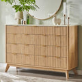 T4TREAM 54" Wide Fluted 9 Drawer Dresser for Bedroom, Natural Oak
