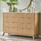 T4TREAM 54" Wide Fluted 9 Drawer Dresser for Bedroom, Natural Oak