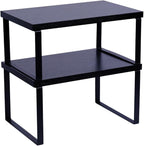 Sben Cabinet Organizer Shelf, Set of 2 Kitchen Counter Shelves, Kitchen Storage, Spice Rack, Stackable, Expandable, Metal and Engineered Wood, Ink Black and Charcoal Black