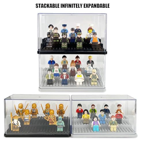 Acrylic Minifigure Display Case Stackable Action Figures Blocks Display Box, Clear Dustproof Display Case Box for Lego Lovers - color: Grey, size: Medium 2 Pack