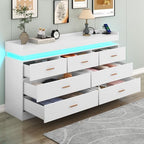 Hlivelood 7 Drawer Dresser with LED Light and Charging Station, Modern Chest of Drawers for Closet, Wide Drawer Organizer Cabinet for Bedroom, Living Room, Entryway, Hallway, White