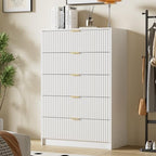 Furniway White Dresser for Bedroom, Modern Dresser with 5 Drawers and Smooth Slides, Wide Chest of Drawers with Golden Handles for Bedroom, Living Room, Closet, 15.7" D x 31.5" W x 47.2" H