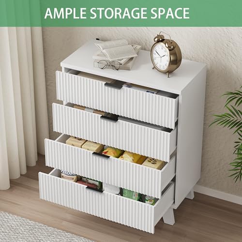 Xixini Fluted Nightstand with 4 Drawers, 31.5" Wide Side Table, White