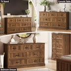 Farmhouse 7 Drawer Dresser for Bedroom, 55" Walnut Dresser with TV Stand