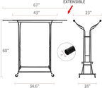 Fishat Black Heavy Duty Double Rod Garment Clothes Rack for Hanging Clothes, Rolling Organizer Commercial Metal with Lockable Wheels Mobile for Coats Dresses
