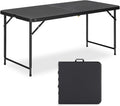 4ft Folding Table with Adjustable Height, 2-Level Foldable Table with HDPE Top & Steel Legs, Portable 4 Foot Folding Table for Picnic, Party, Craft, Indoor Outdoor Use, Black