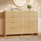 Fluted 8 Drawer Dresser for Bedroom, 47" Wide Modern Chest of Drawers with Metal Handle & Storage, Wooden Dresser TV Stand, Closet Clothes Storage Organizer for Living Room, Natural Oak Dresser