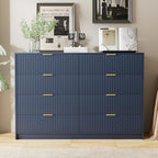 Furniway Navy Blue Dresser for Bedroom, Modern Dresser with 8 Drawers and Smooth Slides, Wide Chest of Drawers with Golden Handles for Bedroom, Closet, 15.7" D x 55" W x 37.4" H