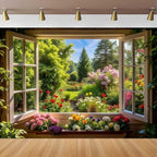 Spring Summer Garden Window Backdrop for Photography Floral Nature Landscape Photo Background Flowers and Trees Vibrant Flowers Party Decorations Banner Wedding Baby Shower Party Supplies 7x5ft - size: 7x5ft