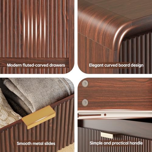 FURSUN Fluted 8 Drawers Dresser for Bedroom, 55" Wide Wooden Dresser with Metal Handle, Curved Profile Design, Modern Storage Organizer for Bedroom, Living Room, Hallway, Dark Walnut