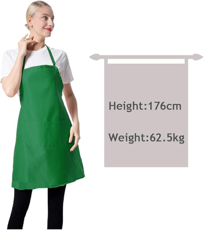Total 12 PCS Plain Bib Blackish Green Bulk Aprons for Women Men Adult with 2 Front Pockets-BBQ Dad Grilling Cooking Apron (green-12pcs)