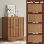 7 Drawer Dresser & 2-Drawer Nightstand Set 3-Piece, Natural Wood丨55 Wide Bedroom Set Night Stand Set of 2 with Metal Handle, Fluted Wood Chest of Drawers Storage Dressers Set for Bedroom