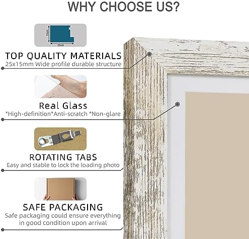Hongkee 12x12 Picture Frame Set of 4, Made of Made of Glass and Multicolour Wooden Frame, 12 by 12 Photo for Wall or Tabletop - Display Picture 10x10 with Mat or 12x12 Without Mat