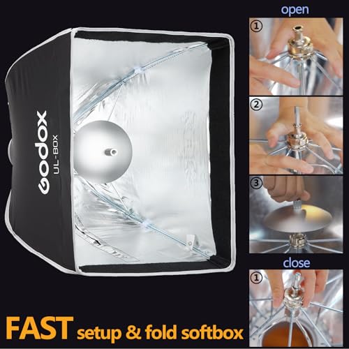 Godox 16" Small Square Softbox Quick Release, UL 40x40cm Universal Bowens Mount Soft Box Fast Setup for Studio Photography, Streaming, Video Lights with Diffusers/Honeycomb Grid/Diffuser Plate - size: 40x40cm /16"