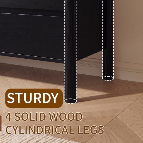 CHUWELL 55" Wide Black 8 Drawer Dresser for Bedroom with Solid Wood Legs