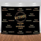 Officially Retired Black Golden Banner Backdrop for Photography, 7x5FT, Happy Retirement Party Background, Photo Booth Studio Props MBMYLU154 - size: cotton polyester-7x5ft