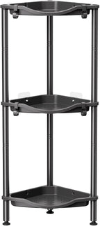 Lifewit Floor Standing Shower Caddy Corner, 3 Tier Plastic Shower Stand Rack with Adjustable Feet and Hooks, Rustproof Bathroom Shelf Organizer, Black, 34 x 24 x 75 cm/13 x 9.5 x 29.5 inch