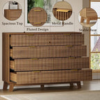 BORNOON Fluted 8 Drawer Tall Dresser, 47.2" Wide Modern Boho Chest of Drawers, Wooden Storage Dresser TV Stand for Bedroom, Living Room, Closet, Hallway, Curved Profile Design
