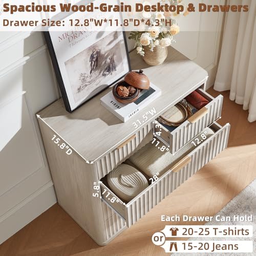 LEYAOYAO Fluted 5 Drawers Dresser for Bedroom, 34" Tall Modern Chest of Drawers with Metal Handle, Curved Profile Design,Light Grey Wood Drawer Organizer for Bedroom, Living Room, Hallway, Entryway