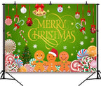 Gingerbread Merry Christmas Backdrop 7x5FT Green Peppermint Candy Cane Gingerbread Photography Background Christmas Candy Banner - color: Green/Red/Gold/Brown