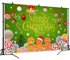 Gingerbread Merry Christmas Backdrop 7x5FT Green Peppermint Candy Cane Gingerbread Photography Background Christmas Candy Banner - color: Green/Red/Gold/Brown