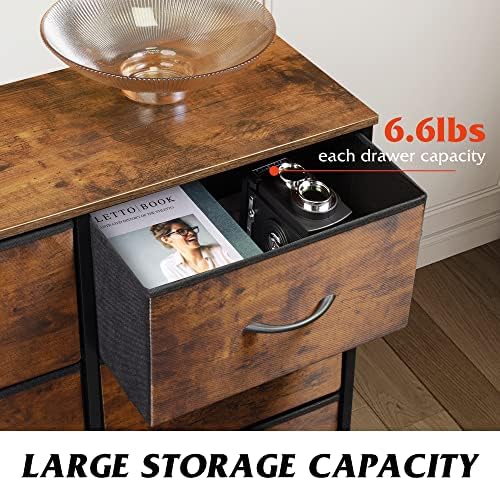 WLIVE Dresser for Bedroom with 6 Drawers, Rustic Brown Wood Grain Print