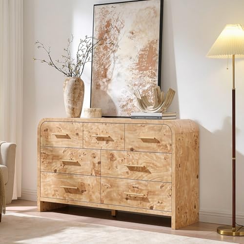 Curved Drawer Dresser for Bedroom with 7 Drawers, 54'' Wide Chest of Drawer