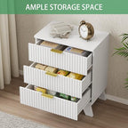 Xixini Fluted Nightstand with 3 Drawers, 24" Wide Side Table, White