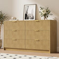 MAISONARIA 6 Drawer Dresser for Bedroom, 55" Wide Modern Chest of Drawers with Gold Metal Handles, Fluted Wood TV Stand for Living Room, Hallway, Natural
