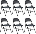 Simple Deluxe 6 Pack Folding Chairs with Leather Padded Cushion Seats & Durable Metal Frame, Comfortable, Foldable, Portable, Commercial Event Seat, Indoor Outdoor for Parties, Home, Office, Black