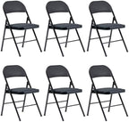Simple Deluxe 6 Pack Folding Chairs with Leather Padded Cushion Seats & Durable Metal Frame, Comfortable, Foldable, Portable, Commercial Event Seat, Indoor Outdoor for Parties, Home, Office, Black
