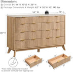 T4TREAM 54" Wide Fluted 9 Drawer Dresser for Bedroom, Natural Oak
