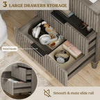 3 Drawers Nightstands Set of 2 w/Charging Station, Modern Fluted Dresser