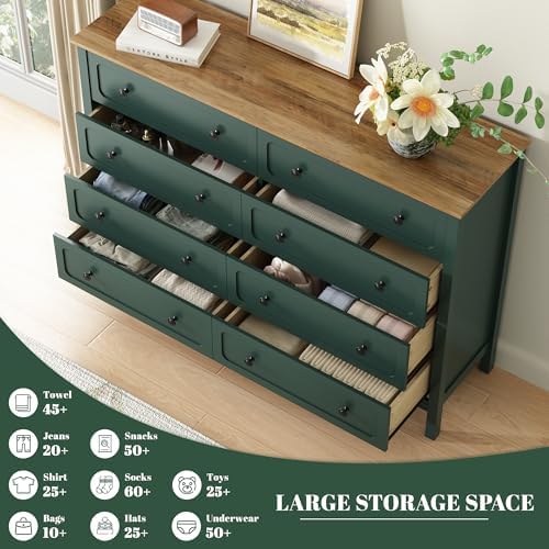 CARPETNAL 55" Green Dresser for Bedroom with 8 Drawer & Deep Drawers