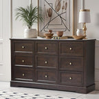 LOUVIXA Farmhouse Dresser 9 Drawer, Bedroom Chest of Drawers, Dressers with 9 Drawers, Wooden Dressers for Bedroom, Living Room, Tv Stand, Entryway(Vintage Brown)